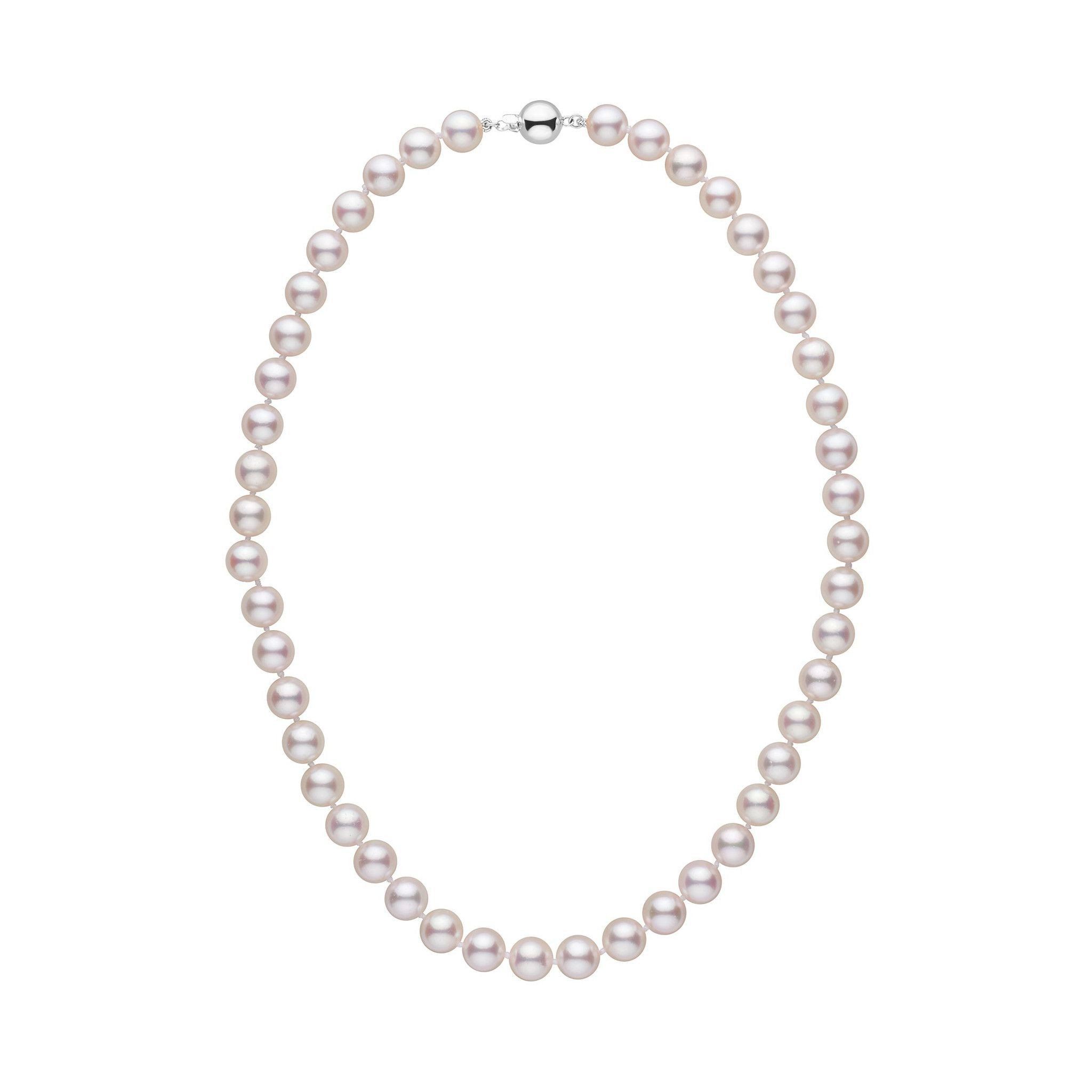 8.0-8.5 mm 16 Inch AA+ White Akoya Pearl Necklace white gold