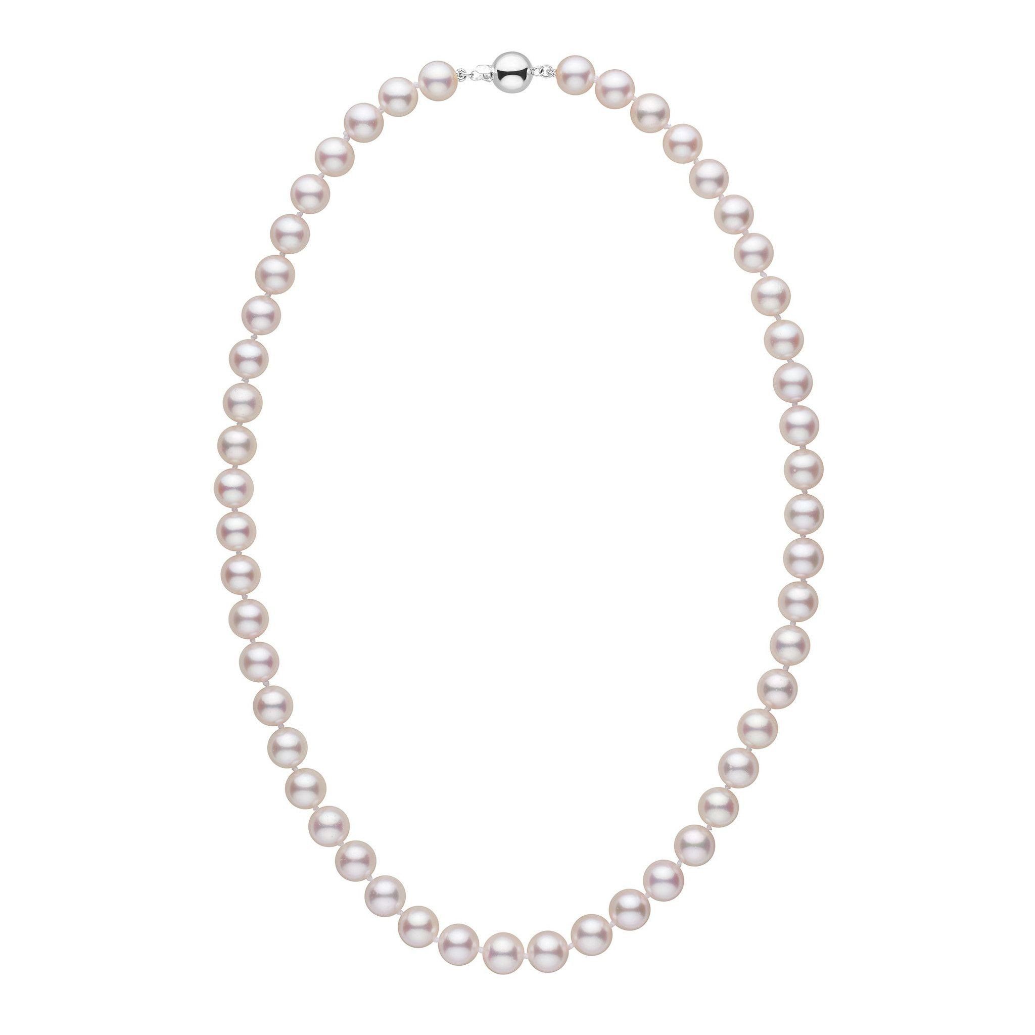 8.0-8.5 mm 18 inch AA+ White Akoya Pearl Necklace white gold