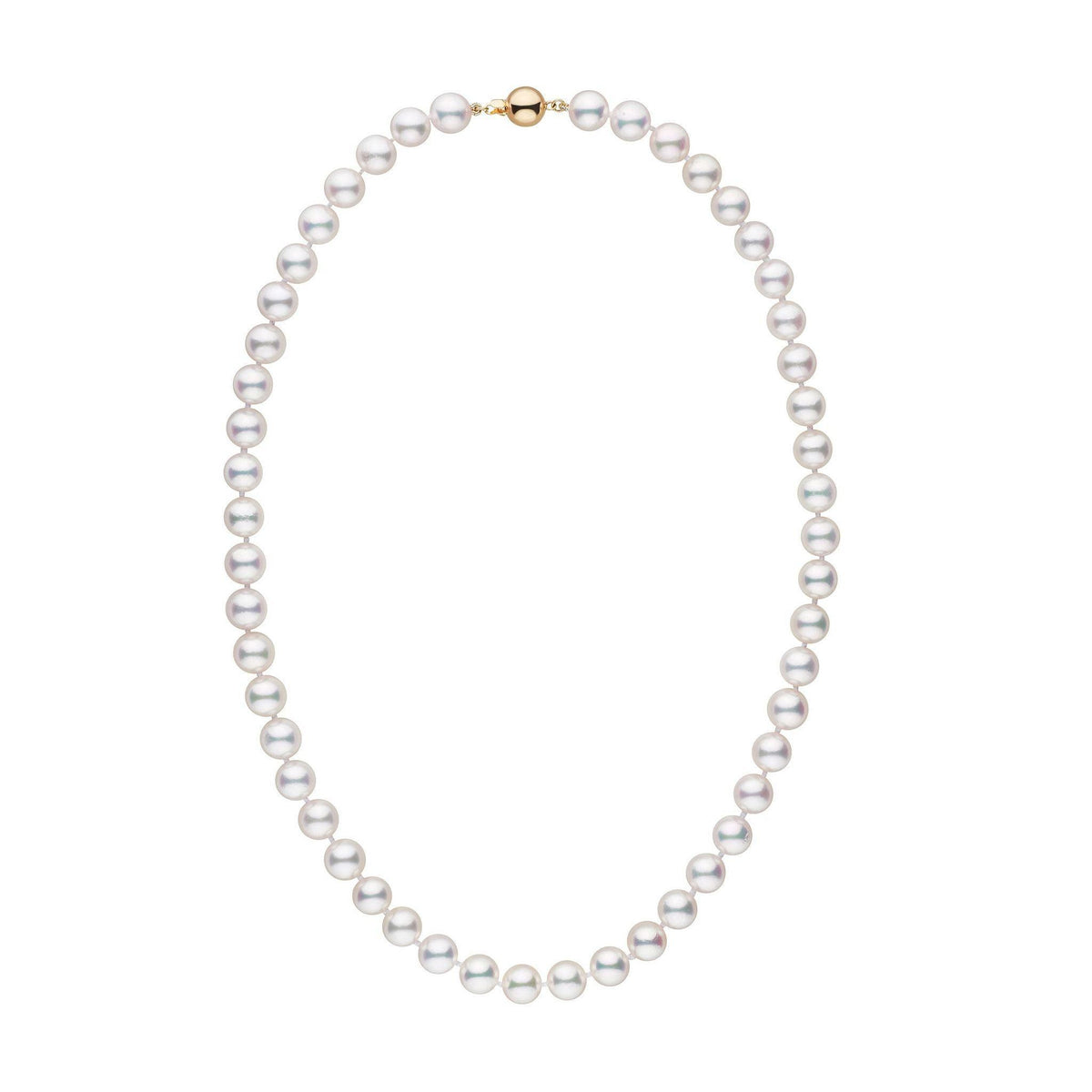 8.0-8.5 mm AAA White Akoya Pearl Necklace yellow gold