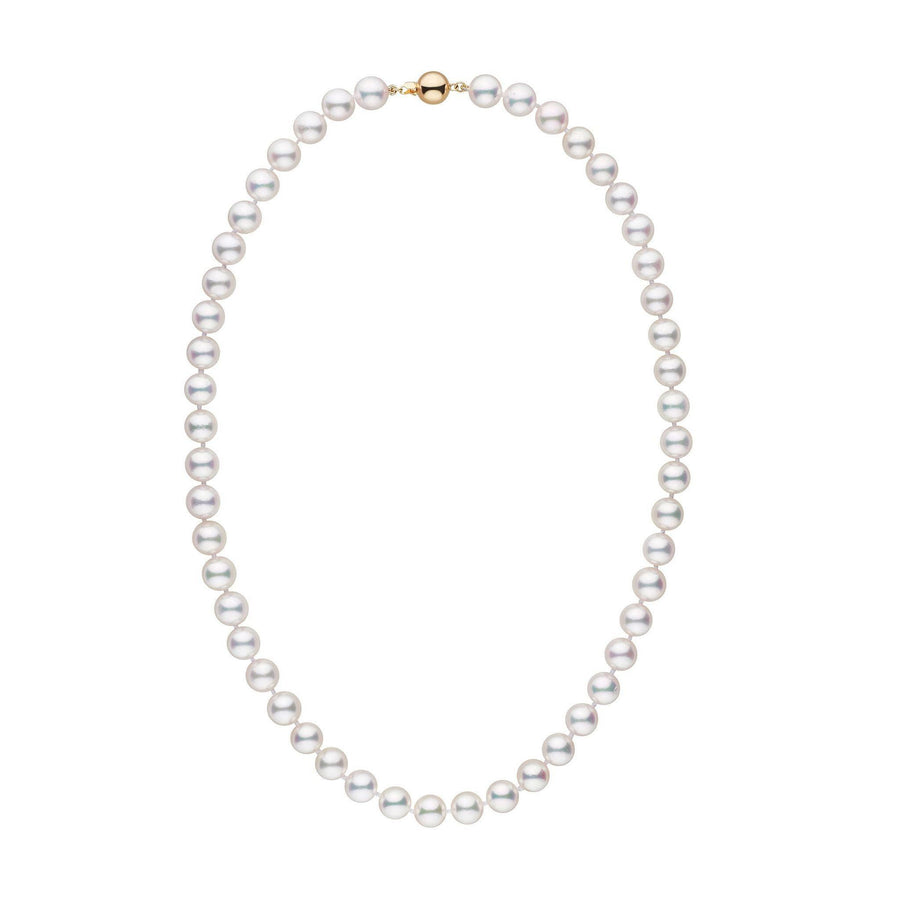 8.0-8.5 mm AAA White Akoya Pearl Necklace yellow gold
