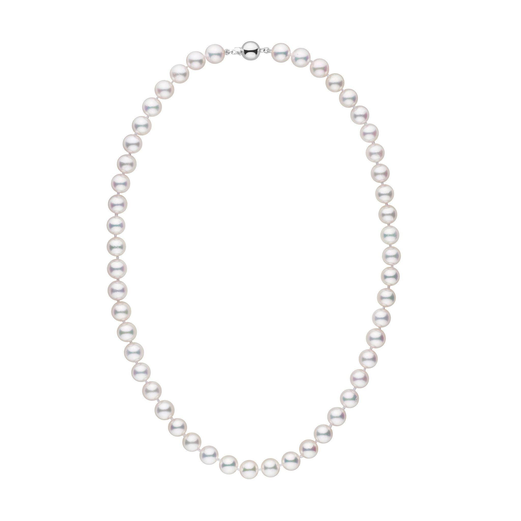8.0-8.5 mm 18 inch AAA White Akoya Pearl Necklace white gold