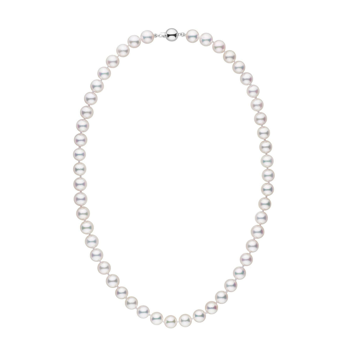 8.0-8.5 mm 18 inch AAA White Akoya Pearl Necklace white gold