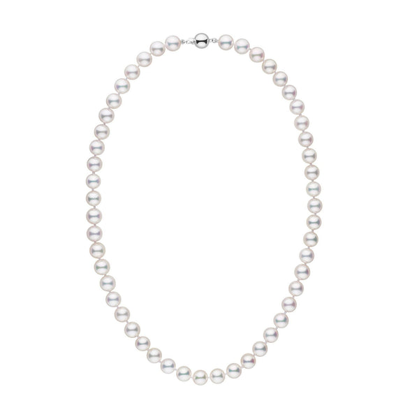8.0-8.5 mm 18 inch AAA White Akoya Pearl Necklace white gold