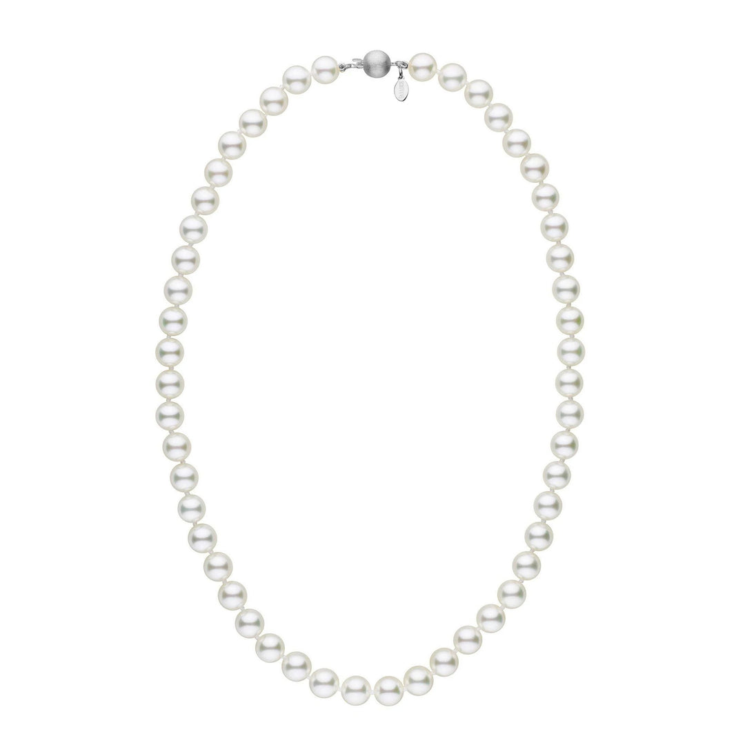 Certified 8.0-8.5 mm 18 Inch Natural White Hanadama Akoya Pearl Necklace matte finish white gold clasp