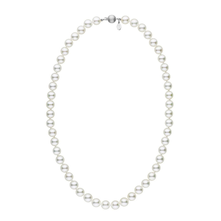 Certified 8.0-8.5 mm 18 Inch Natural White Hanadama Akoya Pearl Necklace matte finish white gold clasp