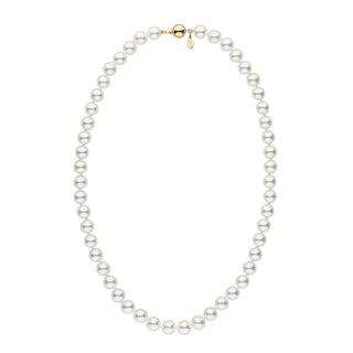 Certified 8.0-8.5 mm 18 Inch Natural White Hanadama Akoya Pearl Necklace Yellow gold polished ball clasp