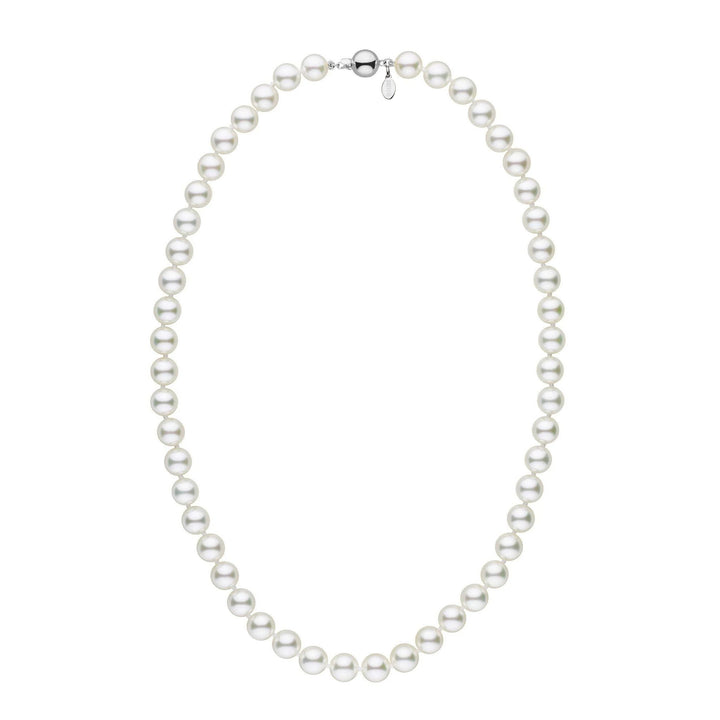 Certified 8.0-8.5 mm 18 Inch Natural White Hanadama Akoya Pearl Necklace white gold polished ball clasp