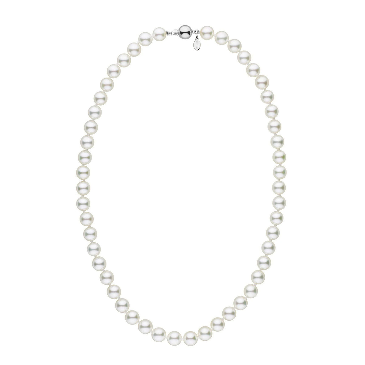 Certified 8.0-8.5 mm 18 Inch Natural White Hanadama Akoya Pearl Necklace white gold polished ball clasp