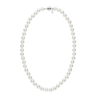 Certified 8.0-8.5 mm 18 Inch Natural White Hanadama Akoya Pearl Necklace white gold polished ball clasp