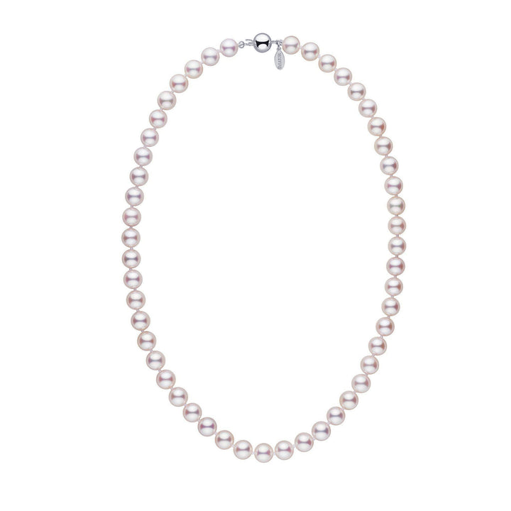 Lab Certified 8.0-8.5 mm 18 inch White Hanadama Akoya Pearl Necklace white gold polished ball clasp