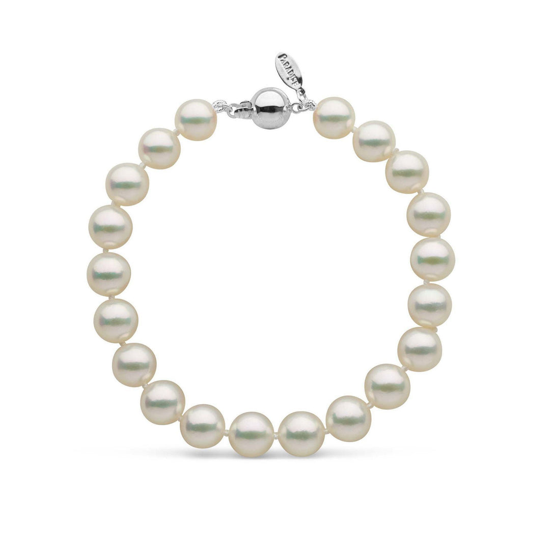 Lab Certified 8.0-8.5 mm Natural White Hanadama Akoya Pearl Bracelet White gold with Pearl Paradise tag