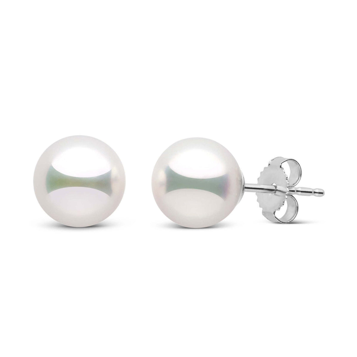 Certified 8.0-8.5 mm Natural White Hanadama Pearl Earrings White Gold