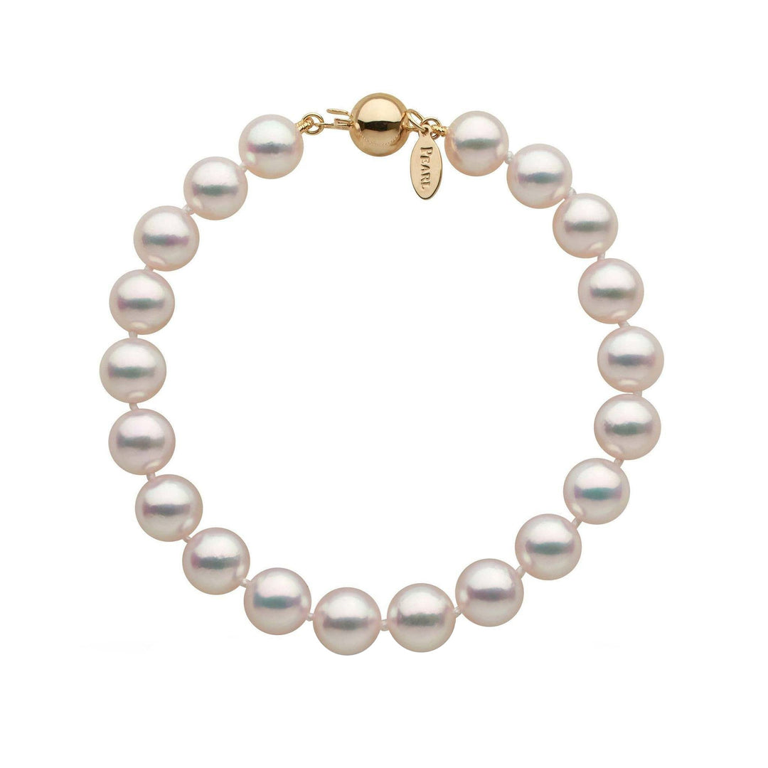 Certified 8.0-8.5 mm White Hanadama Akoya Pearl Bracelet yellow gold with Pearl Paradise tag
