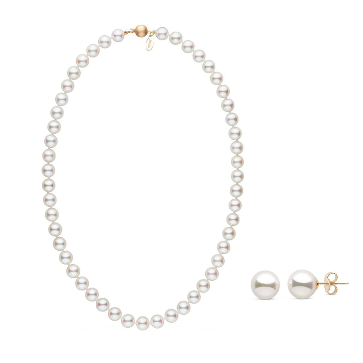 Certified 8.0-8.5 mm White Hanadama Akoya Pearl Set necklace and earrings in white gold