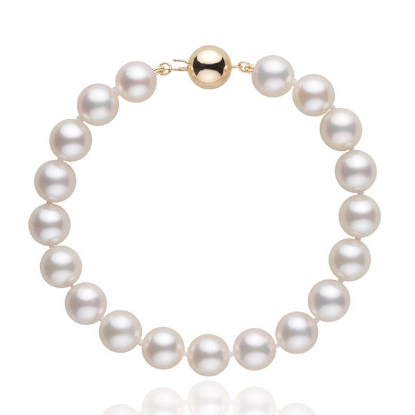 8.5-9.0 mm White Akoya AA+ Pearl Bracelet yellow gold