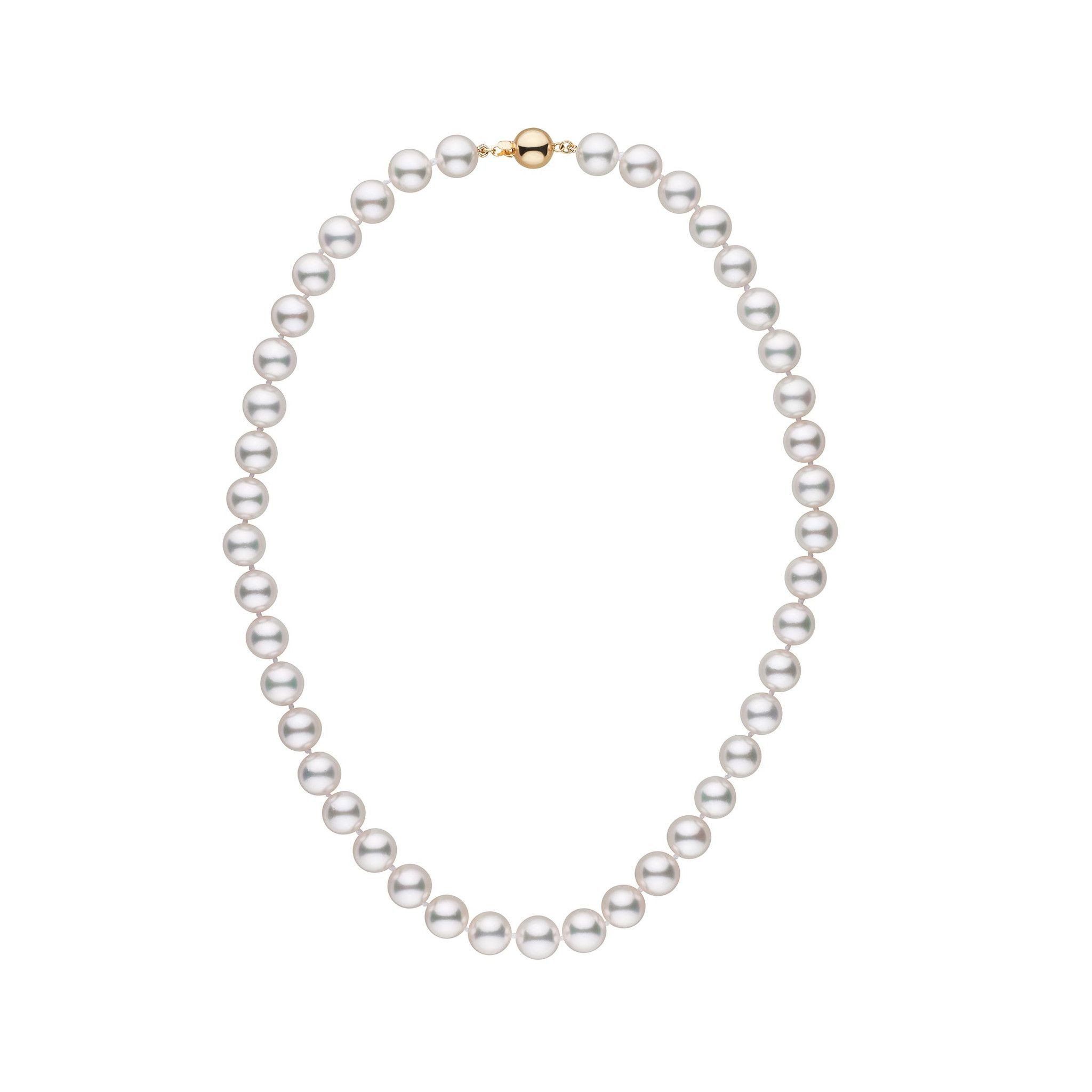 8.5-9.0 mm 16 Inch AAA White Akoya Pearl Necklace yellow gold