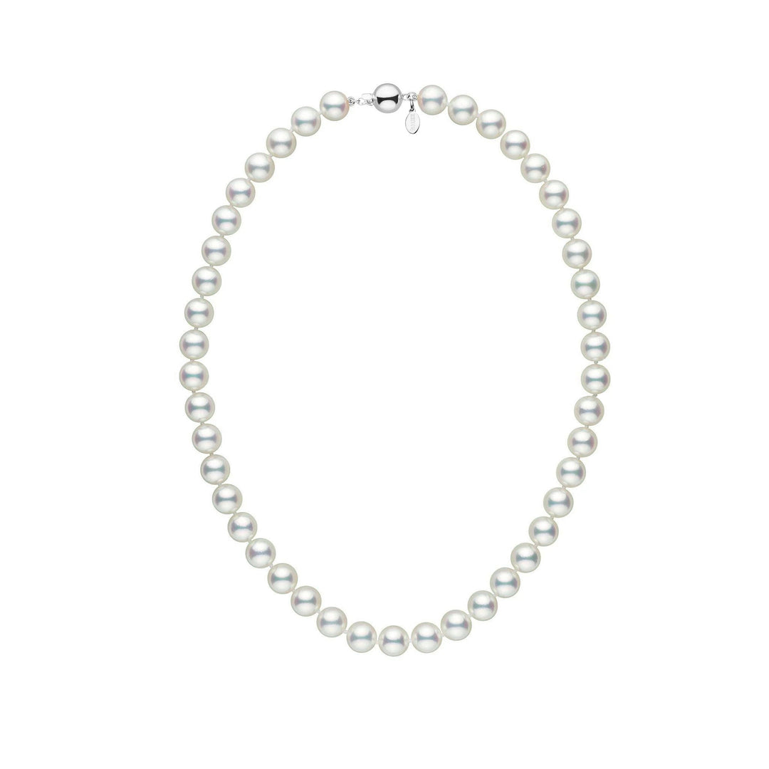 Certified Natural White 8.5-9.0 mm 16 Inch Hanadama Akoya Pearl Necklace white gold