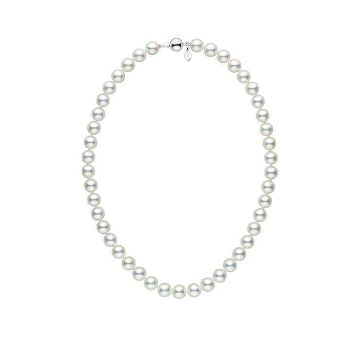 Certified Natural White 8.5-9.0 mm 16 Inch Hanadama Akoya Pearl Necklace white gold