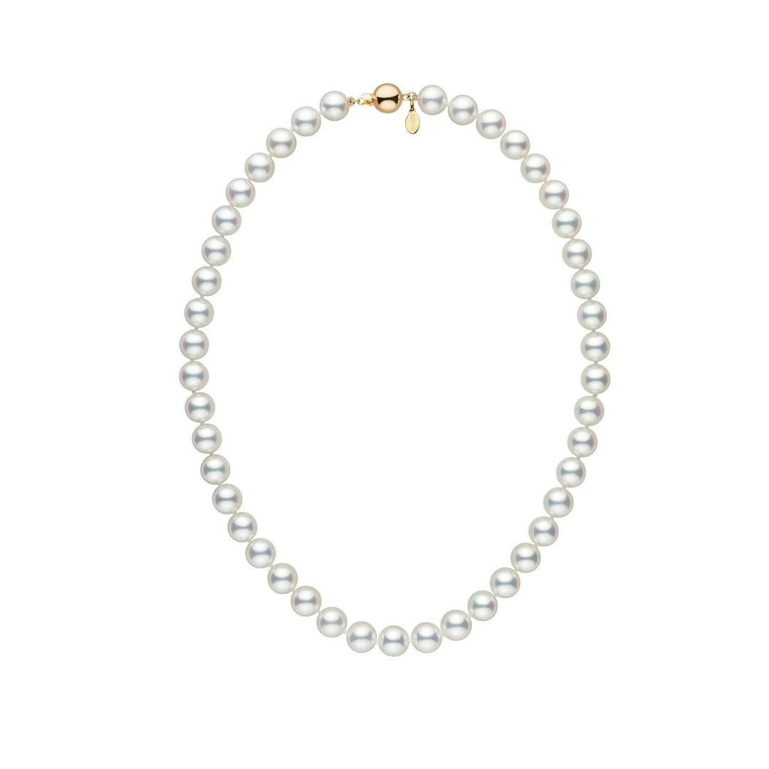 Certified Natural White 8.5-9.0 mm 16 Inch Hanadama Akoya Pearl Necklace yellow gold