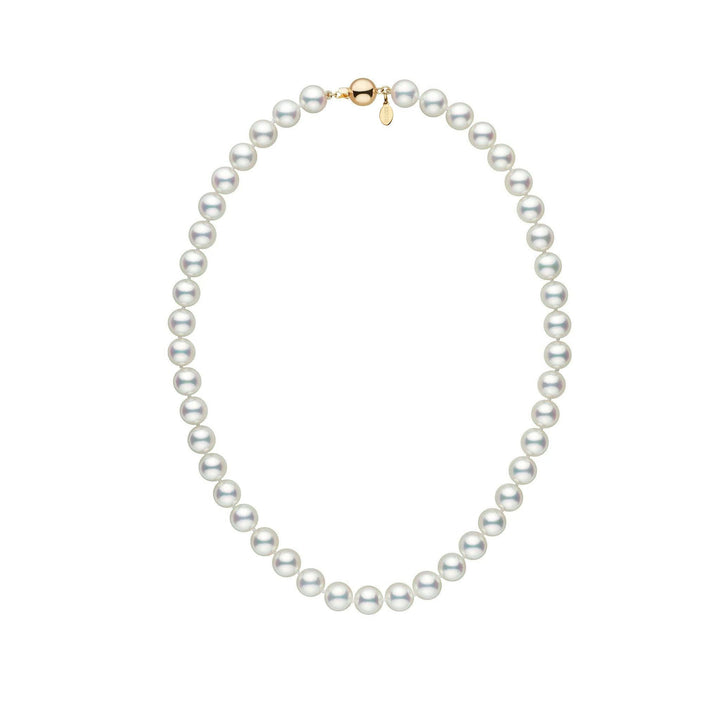 Certified Natural White 8.5-9.0 mm 16 Inch Hanadama Akoya Pearl Necklace yellow gold