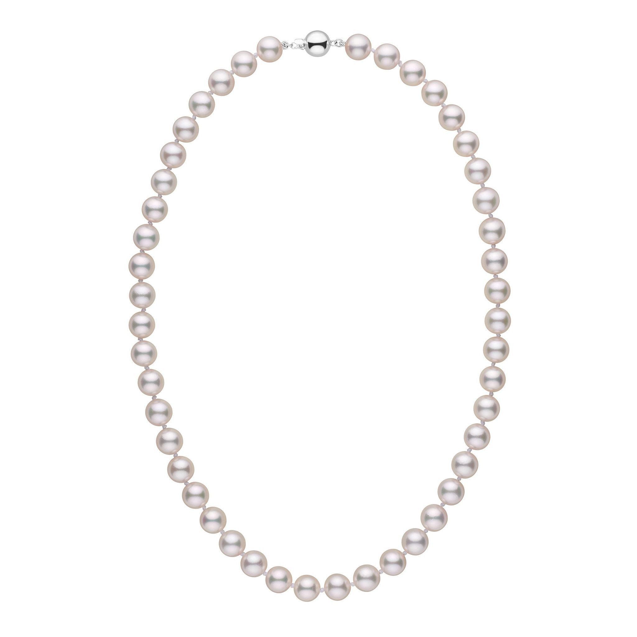 8.5-9.0 mm 18 Inch AA+ White Akoya Pearl Necklace white gold