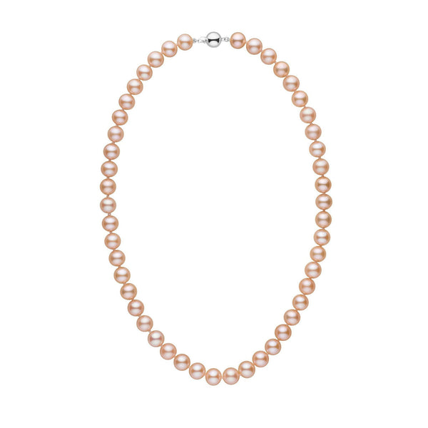 8.5-9.0 mm AAA Pink to Peach Freshwater Pearl Necklace white gold