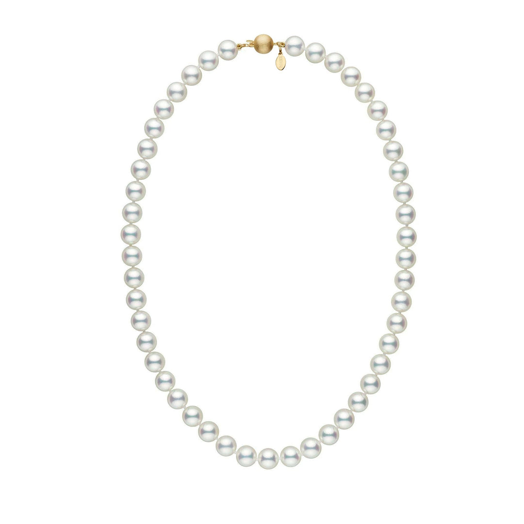 Certified 8.5-9.0 mm 18 Inch Natural White Hanadama Akoya Pearl Necklace yellow gold matte clasp