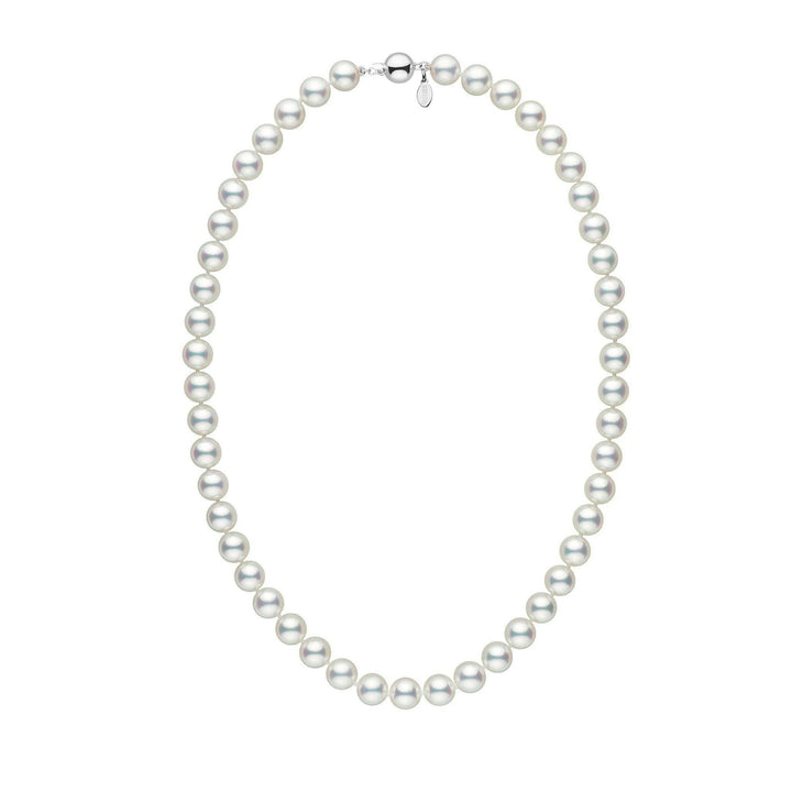 Certified 8.5-9.0 mm 18 Inch Natural White Hanadama Akoya Pearl Necklace white gold polished clasp