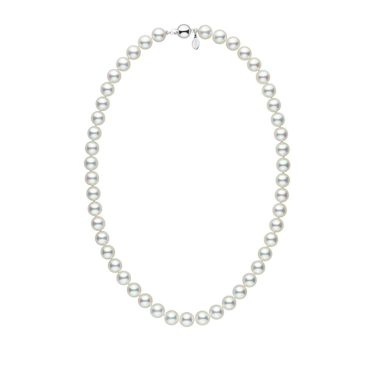 Certified 8.5-9.0 mm 18 Inch Natural White Hanadama Akoya Pearl Necklace white gold polished clasp