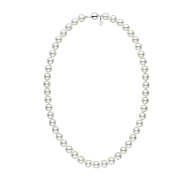 Certified 8.5-9.0 mm 18 Inch Natural White Hanadama Akoya Pearl Necklace white gold polished clasp