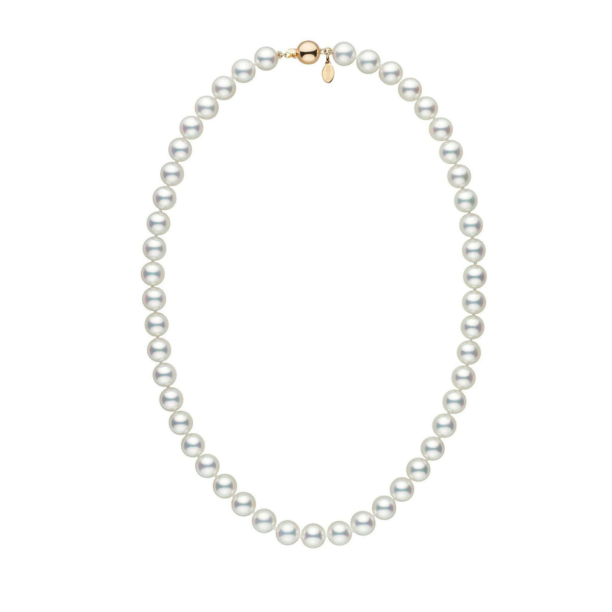 Certified 8.5-9.0 mm 18 Inch Natural White Hanadama Akoya Pearl Necklace yellow gold polished clasp