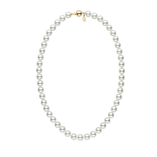 Certified 8.5-9.0 mm 18 Inch Natural White Hanadama Akoya Pearl Necklace yellow gold polished clasp