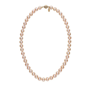 8.5-9.0 mm Pink to Peach Freshadama Freshwater Pearl Necklace Yellow gold