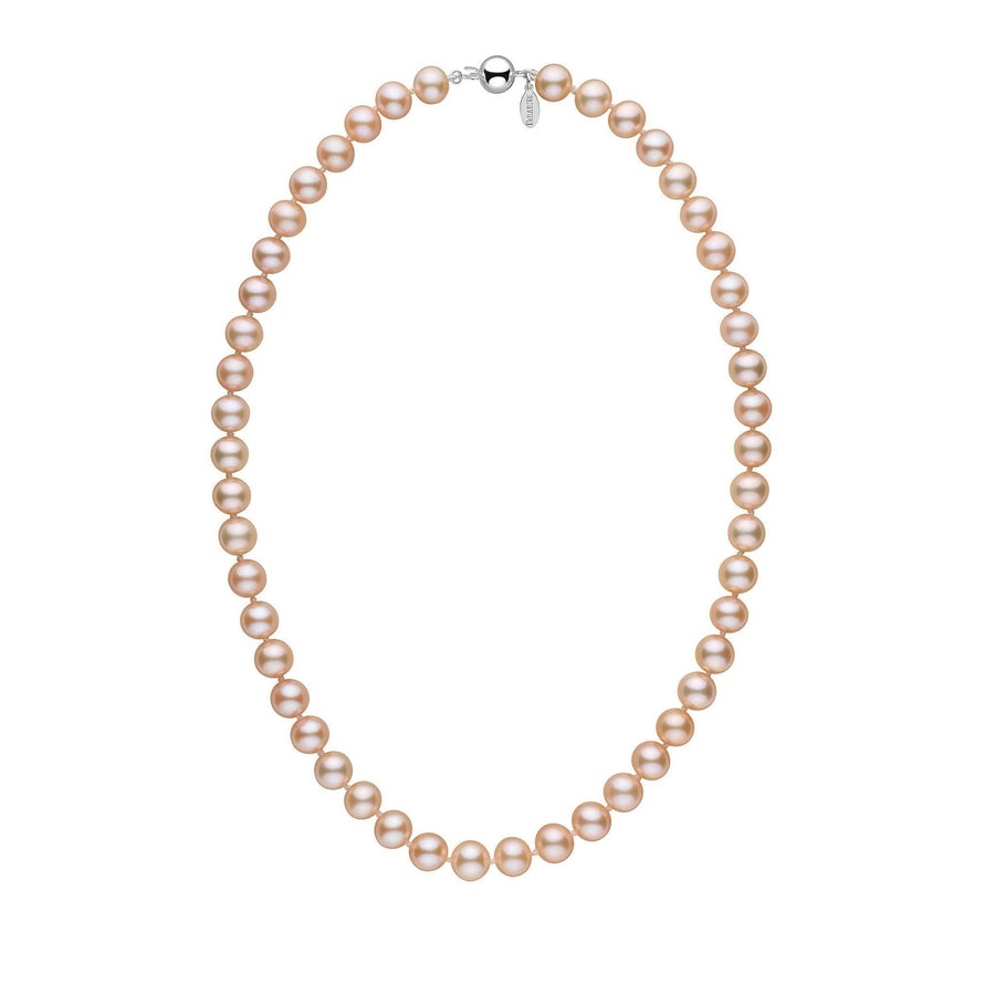 8.5-9.0 mm Pink to Peach Freshadama Freshwater Pearl Necklace white gold