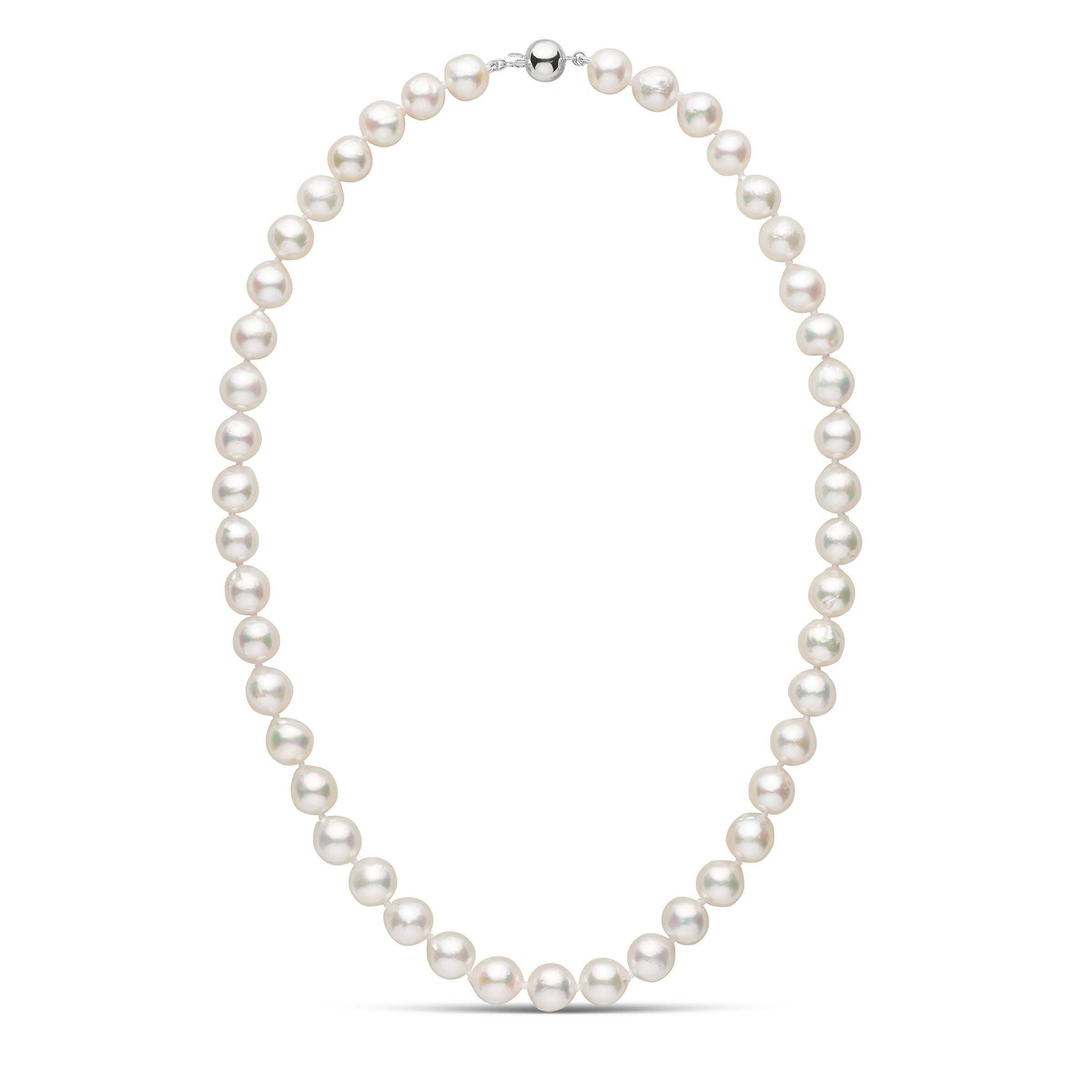 8.5-9.0 mm 18 Inch White Akoya Baroque Pearl Necklace white gold
