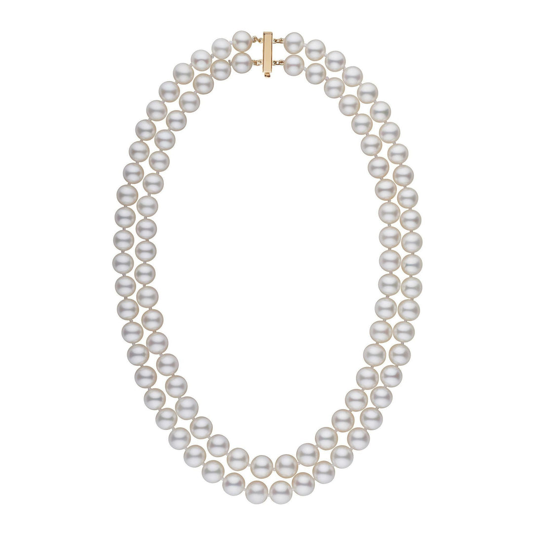 8.5-9.0 mm AAA Double Strand White Freshwater Pearl Necklace 14K Yellow Gold by Pearl Paradise