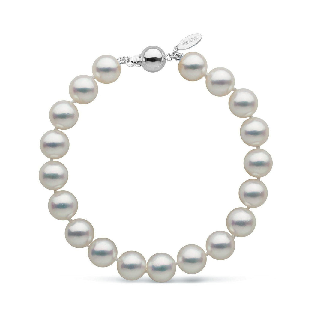 Certified 8.5-9.0 mm Natural White Hanadama Akoya Pearl Bracelet white gold clasp