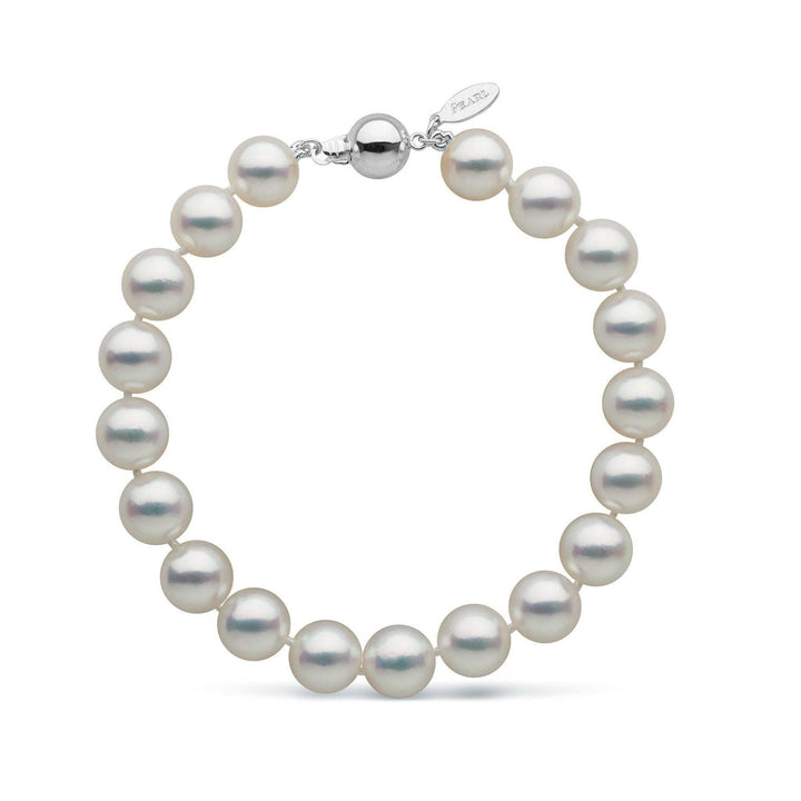 Certified 8.5-9.0 mm Natural White Hanadama Akoya Pearl Bracelet white gold clasp