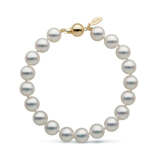 Certified 8.5-9.0 mm Natural White Hanadama Akoya Pearl Bracelet yellow gold clasp