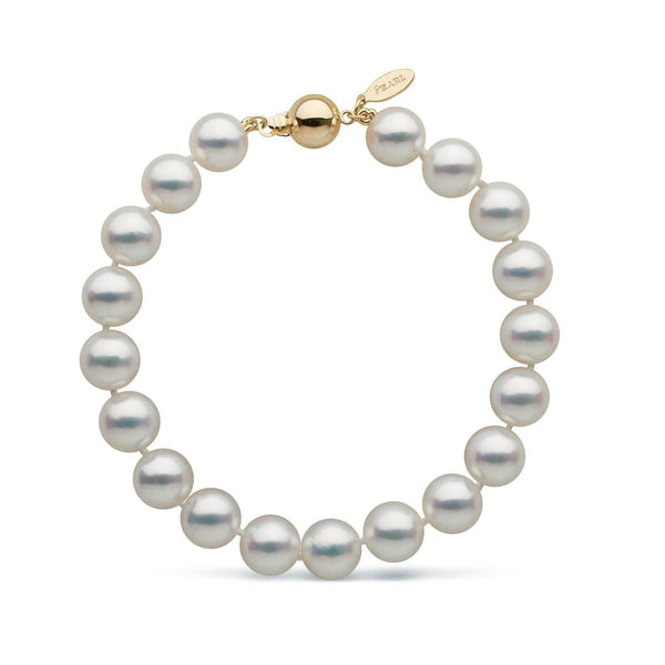 Certified 8.5-9.0 mm Natural White Hanadama Akoya Pearl Bracelet yellow gold clasp