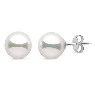 Certified 8.5-9.0 mm Natural White Hanadama Pearl Earrings white gold