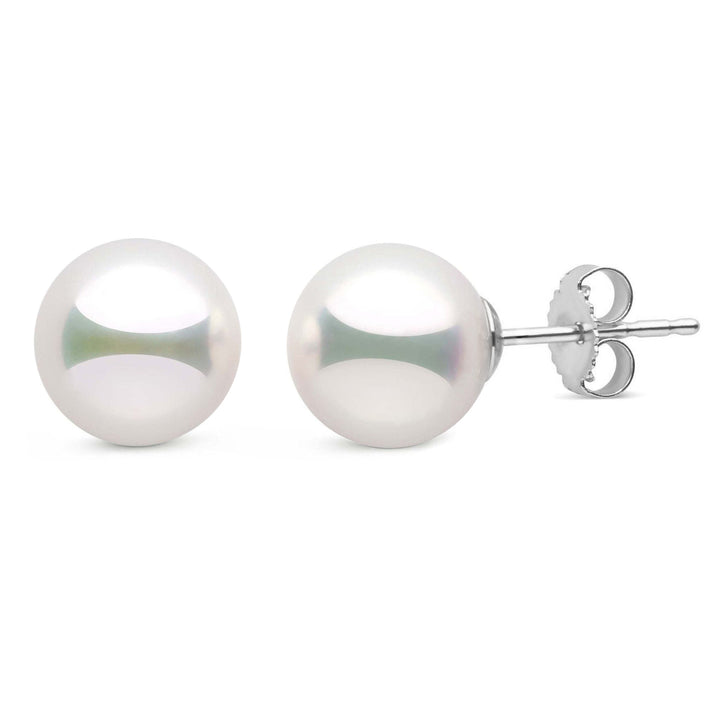 Certified 8.5-9.0 mm Natural White Hanadama Pearl Earrings white gold