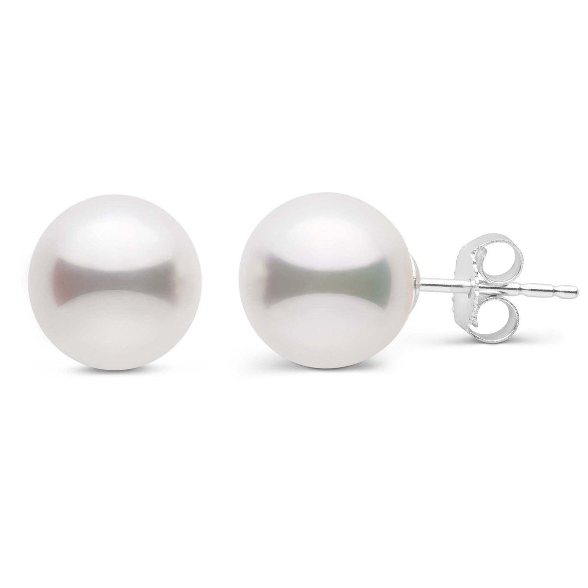 8.5-9.0 mm White Akoya AA+ Pearl Stud Earrings white gold