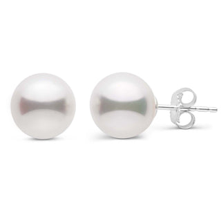 8.5-9.0 mm White Akoya AA+ Pearl Stud Earrings white gold