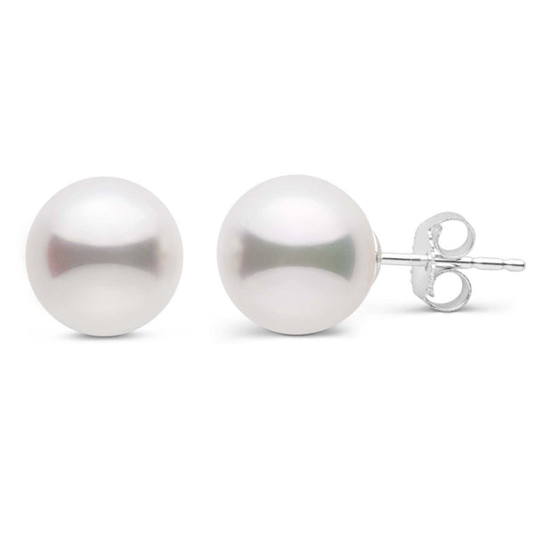 8.5-9.0 mm White Akoya AA+ Pearl Stud Earrings white gold