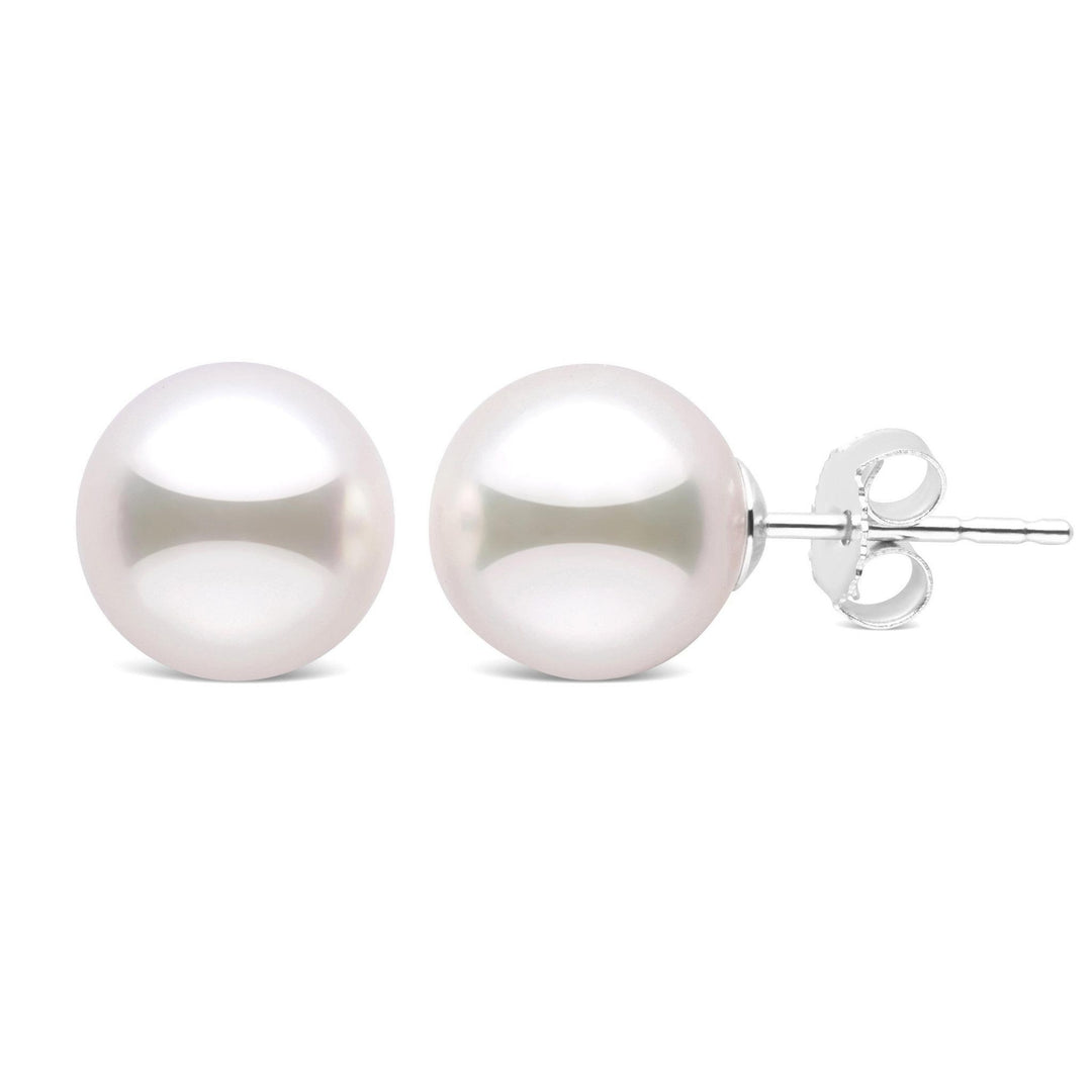 8.5-9.0 mm White Akoya AAA Pearl Stud Earrings white gold