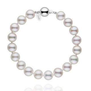 8.5-9.0 mm White Freshadama Pearl Bracelet featuring lustrous white freshwater pearls with a polished 14K white gold clasp, showcasing a classic and elegant pearl bracelet design.