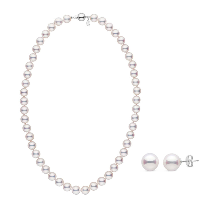 8.5-9.0 mm White Hanadama Akoya Pearl Set necklace and earrings white gold
