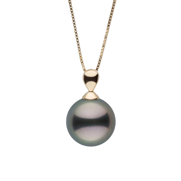 Dew Collection 9.0-10.0 mm Tahitian Pearl Pendant featuring a lustrous dark Tahitian pearl set on a delicate gold chain, showcasing cultured pearl elegance.