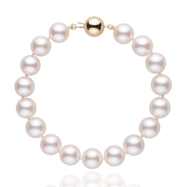 9.0-9.5 mm White Akoya AA+ Pearl Bracelet yellow gold